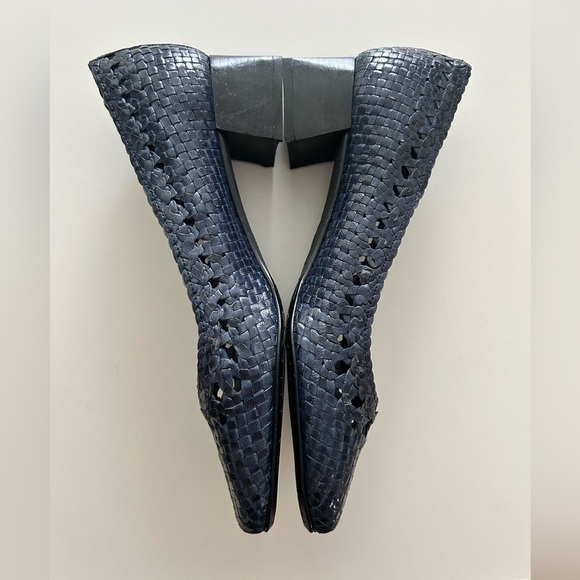 Nwt Woman Braided Leather Navy Blue Shoes, Size 38-39